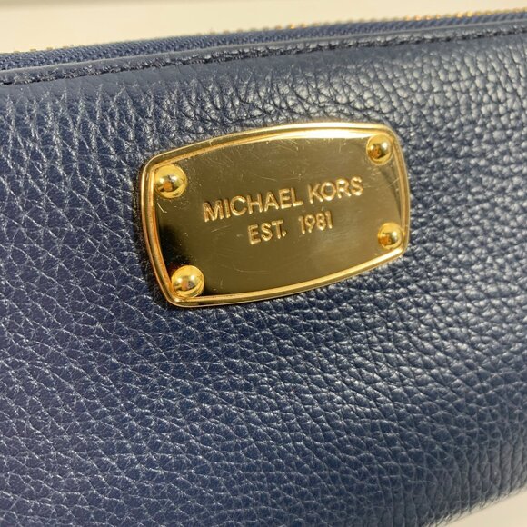 MICHAEL KORS Jet Set Zip Continental Leather Full Wallet Wristlet, Blue/Gold - Picture 7 of 12